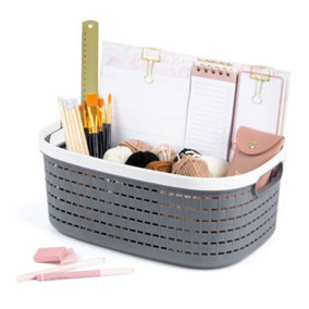 LIVIVO Storage Basket - Tidy Organiser, Plastic Carry Handles, Easy Storage & Stackable - 14L/Grey