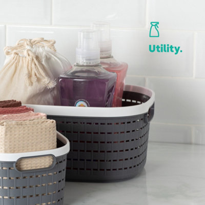 LIVIVO Storage Basket - Tidy Organiser, Plastic Carry Handles, Easy Storage & Stackable - 14L/Grey