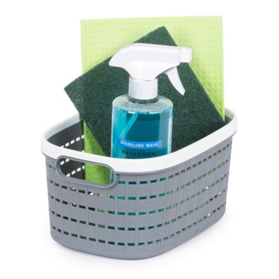 LIVIVO Storage Basket - Tidy Organiser, Plastic Carry Handles, Easy Storage & Stackable - 5L/Grey