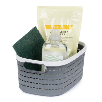 LIVIVO Storage Basket - Tidy Organiser, Plastic Carry Handles, Easy Storage & Stackable - 8L/Grey