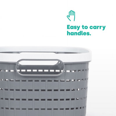 LIVIVO Storage Basket - Tidy Organiser, Plastic Carry Handles, Easy Storage & Stackable - 8L/Grey