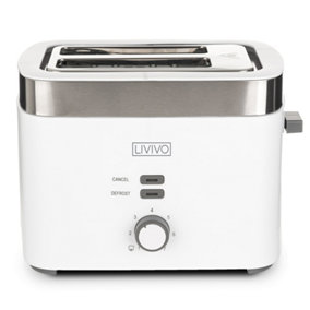LIVIVO Stylish 2-Slice Toaster with a Crumb Tray, Extra-Wide Slots, Cool Touch, 7 Browning Settings, Cancel & Defrost - White