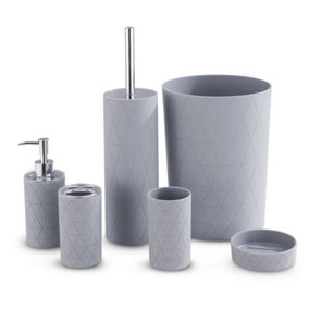 LIVIVO Stylish 6pc Bathroom & Sink Accessory Set, Modern Vanity Organiser Kit - (Grey Geo)