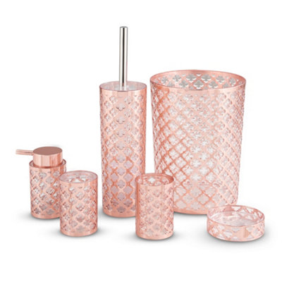 LIVIVO Stylish 6pc Bathroom & Sink Accessory Set, Modern Vanity Organiser Kit - (Rose Gold Lattice) Price Comparisons | Compare The Build
