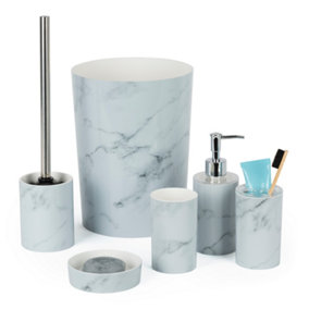 LIVIVO Stylish 6pc Bathroom & Sink Accessory Set, Modern Vanity Organiser Kit - (White Marble)
