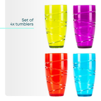 LIVIVO Multicoloured Plastic Tumblers – 600ml, BPA Free, Set Of 4, Dishwasher Safe