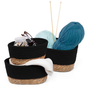 LIVIVO TULLA Seagrass Basket, Set of 3 - Black