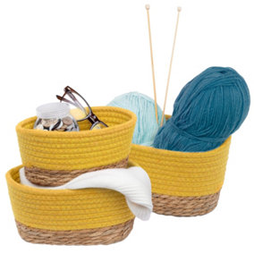 LIVIVO TULLA Seagrass Basket, Set of 3 - Yellow