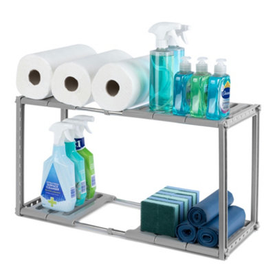 mDesign Steel/Plastic 2-Tier Bathroom Organizer Shelf - 2 Pack, Light Stone  Gray