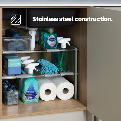 LIVIVO Under Sink Shelf Storage Organiser Metal Adjustable Extendable Rack for Bathroom Kitchen Cupboard Cabinet