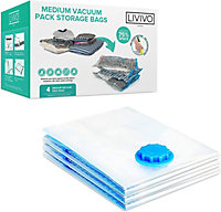 LIVIVO Vacuum Storage Bags - Reusable & Compressed Medium Bags with a Double-Zip Seal for Travel & Home Organisation / 50 x 70 cm