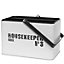 LIVIVO Vintage Metal Housekeeping Storage Box, Cleaning Caddy - Removable Top Tier Tray - White/Grey