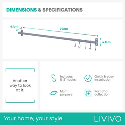 LIVIVO Wall Mounted Hanging Rail Grey for Kitchen Storage