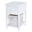 LIVIVO Wooden Bedside Cabinets - 1 Drawer & 1 White Wicker Storage Baskets (Set of 2) - 44.5x28x31
