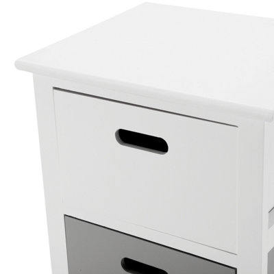 LIVIVO Wooden Storage Cabinet Unit with 3 Drawers - Bedside Shelf Organiser for Living Room, Bathroom & Bedroom - White/Grey