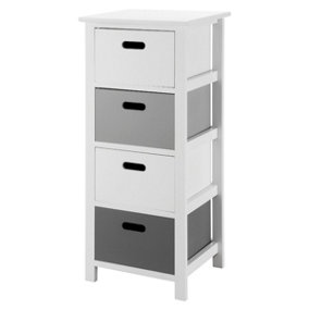 LIVIVO Wooden Storage Cabinet Unit with 4 Drawers - Bedside Shelf Organiser for Living Room, Bathroom & Bedroom - White/Grey