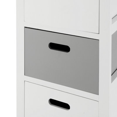 LIVIVO Wooden Storage Cabinet Unit with 4 Drawers - Bedside Shelf Organiser for Living Room, Bathroom & Bedroom - White/Grey