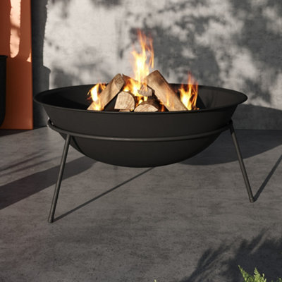 Livngandhome Wide Bowl Cast Iron Black Fire Pit with Tripod Stand for  Outdoors,Diameter 100cm | DIY at Bu0026Q