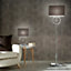 Lizzy Chrome Floor Lamp with Hanging Ball pendant and Grey shade