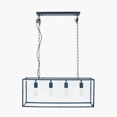 Llewellyn Matt Black Metal and Glass 4 Bulb Pendant