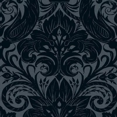 Llewelyn-Bowen Off The Wall Flock Blue Damask LB25169 Wallpaper