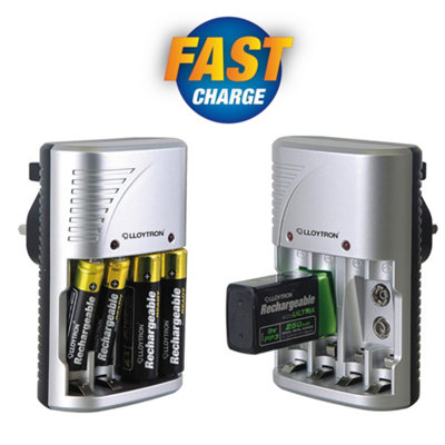 LLOYTRON Compact AA/AAA/9v(PP3) Battery Charger for NiMh/NiCd Rechargeable Batteries, Charge 2-4 Batteries at Once