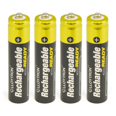 LLOYTRON NiMH Rechargeable AccuReady Batteries AAA Size, 800mAh, Ready to Use, 4 Pack