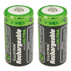 LLOYTRON NiMH Rechargeable AccuUltra Batteries C Size 3000mAh 2 Pack