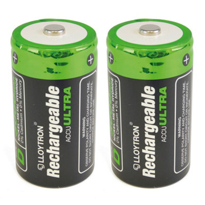 LLOYTRON NiMH Rechargeable AccuUltra Batteries D Size 3000mAh 2 Pack