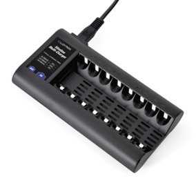 LLOYTRON Slimline 8 x AA /AAA Multi-Charger for NiMh/NiCd Rechargeable Batteries Charge 2/4/6/8 Batteries at Once