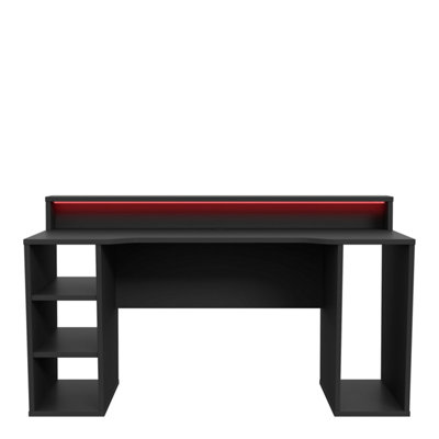 Loadout Black Gaming Desk 2 Shelves with Colour Changing LED