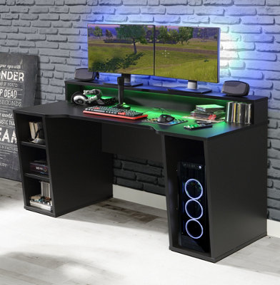 Loadout Black Gaming Desk 2 Shelves with Colour Changing LED