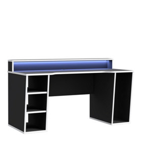 Loadout Black Gaming Desk with White Trim and Colour Changing LED