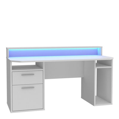 Loadout White Gaming Desk with Colour Changing LED