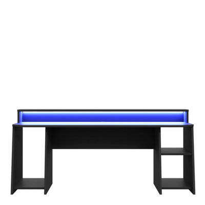 Loadout Wide Black Gaming Desk with Colour Changing LED