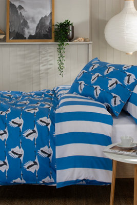 Lobster Creek Sedge Blue Printed Soft Cotton Piped Duvet Cover Set