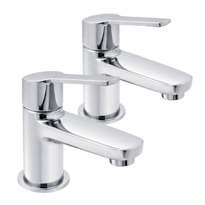 Loca Basin Tap Pair Chrome - Modern Lever Handle Hot and Cold Bathroom Basin Taps, Solid Brass Construction