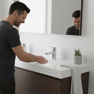 Loca Basin Tap Pair Chrome - Modern Lever Handle Hot and Cold Bathroom Basin Taps, Solid Brass Construction