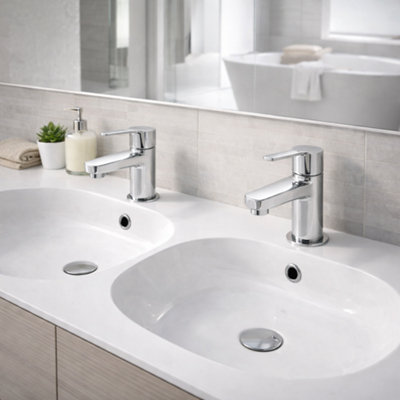Loca Basin Tap Pair Chrome - Modern Lever Handle Hot and Cold Bathroom Basin Taps, Solid Brass Construction