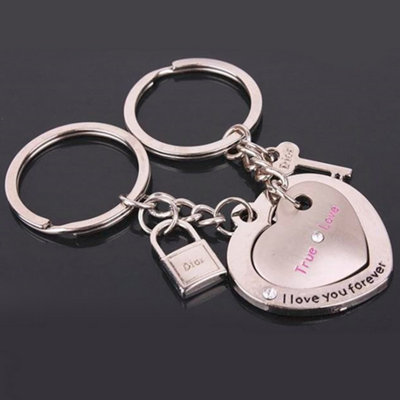 Lock and Key Loveheart Keychain Couples Romantic Gift Matching