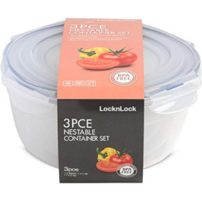 Lock & Lock Food Storage 3 Round Bowl Nestable Set Microwave Dishwasher Freezer Safe