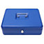 Lockable 12" Steel Cash Box - Money Organiser Safe with Note & Coin Tray, Cylinder Lock & Carry Handle - H9 x W30 x D24cm, Blue