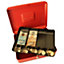 Lockable 12" Steel Cash Box - Money Organiser Safe with Note & Coin Tray, Cylinder Lock & Carry Handle - H9 x W30 x D24cm, Red
