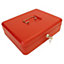Lockable 12" Steel Cash Box - Money Organiser Safe with Note & Coin Tray, Cylinder Lock & Carry Handle - H9 x W30 x D24cm, Red