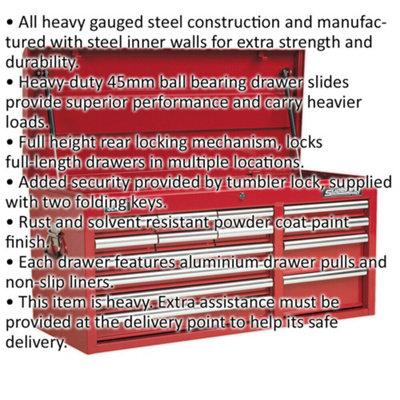 Lockable 14 Drawer Tool Chest in Red - Heavy Duty Storage Solution