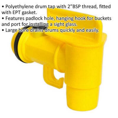 Lockable Drum Tap - 2" BSP Thread - EPT Gasket - Padlock Hole - Polyethylene