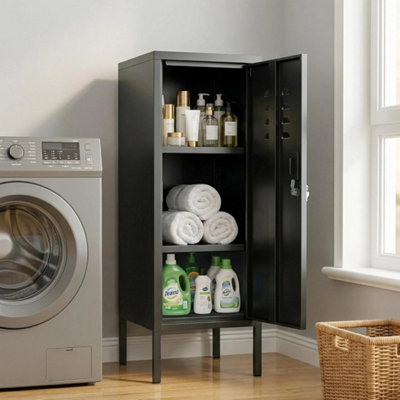 Lockable Metal Locker Storage Cabinet with Lock Adjustable Shelf Home ...
