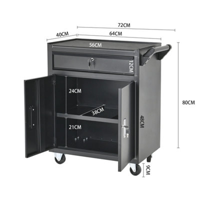 LOCKABLE METAL TOOL TROLLEY ROLLING STORAGE CABINET FOR WORKSHOPS & GARAGES