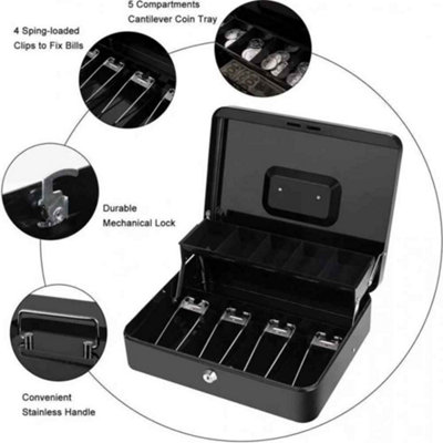 Lockable Money Box with Key and Coin Tray for Cash Storage