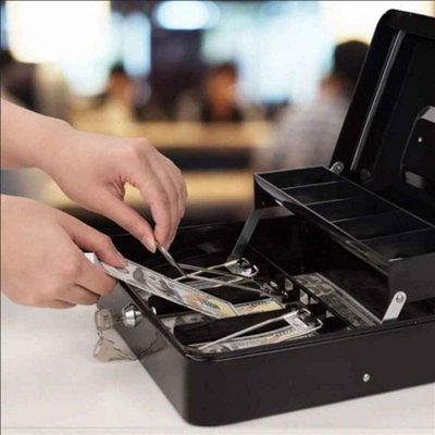 Lockable Money Box with Key and Coin Tray for Cash Storage